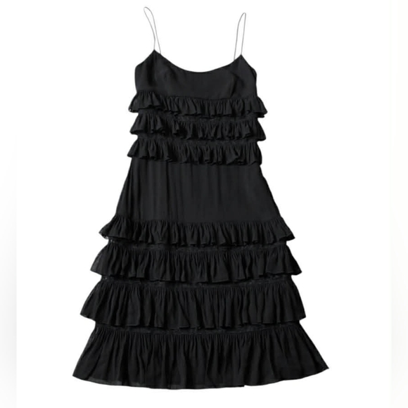 VALENTINO Roma Black Silk Tiered Ruffle Lace Trim Cocktail Dress IT 40 US  4/6